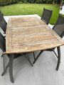 Ausziehbarer Gartentisch Holz/Aluminium mit 4 Stühlen, gebraucht