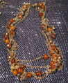 Schöne silberfarbene Metall 4-strängige Halskette mit braunen Perlen ca. 16 Ins lang