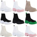 Damen Plateau Boots Stiefeletten Strick Profil-Sohle Schuhe 838150 Mode