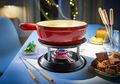 Fondue Set Gusseisen, emalliert 20 cm für Schweizer Käsefondue mit Rechaud