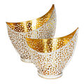 2er Set Design Teelichthalter Weiß Gold Windlicht Metall Kerzenhalter Deko