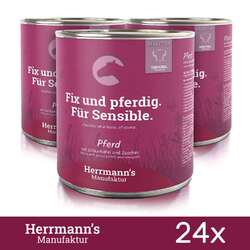 24 x Herrmanns Hundefutter Pferd mit Süßkartoffel und Zucchini Tiernahrung 800Gr