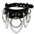 TRENDIGES PUNK/GOTHIC/SCHWARZ/SILBER PU-LEDER HALSBAND MIT RINGEN UND NIETEN