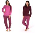 Neu Frauen/Damen Frottee Schlafanzug/PYJAMA Beere/Lila  Baumwolle Bündchen 3775