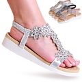 Damen Keil Sandalen Plateau Riemchen Sandaletten Glitzer Keilabsatz Blume