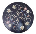12" runder Mosaik-Couchtisch aus schwarzem Marmor mit Intarsien-Gartenkunst