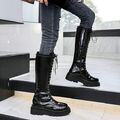 Gr40 Damen Knee High Combat Boots Gothic Lack Kniehohe Stiefel Schnüren Flach