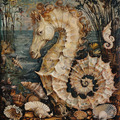 maritimes Gemälde, Seepferdchen Muscheln Meer, Seehörnchen