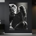 WANDBILD LION , WOMAN NUDE FASHION LÖWE TIER , KUNSTDRUCK LEINWANDBILD , POSTER