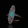 Vintage Opal Diamant Marquise Ring 14k Gold Platinum Größe 5.75