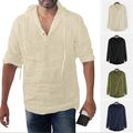 Mode Herren T-Shirt Knopf Freizeit Baumwolle Leinen Kapuzenpullover Shirts Tops