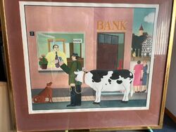 Naive Malerei - "Bankenwelt" - 3 signiete Drucke von Maria Kloss