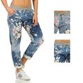 Sweathose Damen Sport Freizeit Hose Jeans-Druck leichte Jogginghose JOGPANTS 
