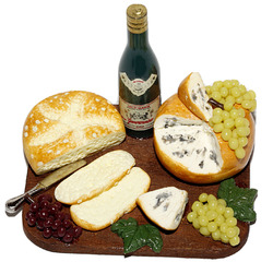 Käse, Brot und Wein  / Fimominiaturen / Handarbeit, Wichtelzubehör, Puppenstube