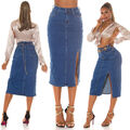 Koucla Jeansrock Highwaist denim Jeans Midi Rock Push Up Schlitz Milax-Fashion