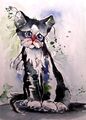 H.Schmidt katze*Felix*chat gato cat abstrakt painting art Aquarell 32x24 cm