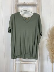 Shirt T-Shirt Viskose Mix Layer Look Khaki Grün 38 40 42 S M L Made in Italy