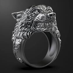 Herren Silber Ring, Signet Wolf Herren Ring, Oxidierte Oktagonal Herren Ringe