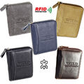 Leder Geldbörse Herren Brieftasche Geldbeutel mit Reißverschluss mit RFID Schutz