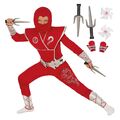 Rotes Ninja Kostüm + Spielzeug Für Kinder Jungen Krieger Karneval Verkleidung