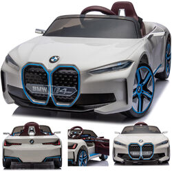 BMW i4 Kinderauto Kinderfahrzeug Kinder Elektroauto Spielzeug WeissSoftstart✔️ Federung✔️ mp3 Player✔️Transportrollen✔️