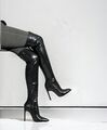 Sexy High Heels Boots Stiefel Overknee Reißverschluß Lack Wet-Look Schwarz 36-40