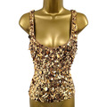 KM-1 UK 8-10 Karen Millen Gold Pailletten schillernd gehäkelt Strick Party Cami Top