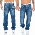 Cipo & Baxx Jeans Herren Dicke Kontrast Nähte Regular Fit Hose 688 Blau Freizeit