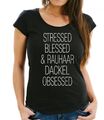 Rauhaardackel Damen T-Shirt Hundemotiv Stressed Blessed Obsessed Dackel