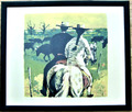 Rolf Gfeller Farblithografie 1965 signiert Pferde Stiere Reiter 66x78cm Selten!