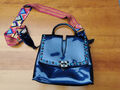 2 Handtaschen Taschen Damen Lackleder Schwarz/Blau Vintage 70er