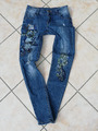 Monday Designer Jeans S wie 27 Blau 3D Blumen Stickerei Used Stretch Skinny Slim