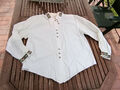 80er Vintage Trachten Hemdbluse Bluse Handarbeit Borte weiß sehr süß L 40/42
