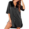 Damen Satin Nachthemd Kurzarm Pyjama Nachtwäsche Nachtkleid Sleepshirt Negligee