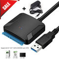 USB 3.0 zu SATA III Adapter für 2.5" 3.5" Festplatte Kabel SDD HDD Konverter DE 