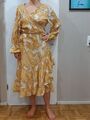 Damen Wickelkleid Kleid lang gelb senfgelb  weiß Gr. XXL 50 