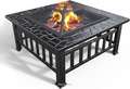 VOUNOT Feuerstellentisch mit Rostregal, 3 in 1 quadratische Feuerstelle für Heizung, Eis
