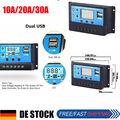 10A/20A/30A 12V/24V LCD Solar Ladegerät PWM Controller Panel Regler Daul USB DE