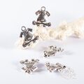 5x Schmuck Anhänger Hund Welpe Charm Silber Metall 16x15mm 3D GlitzerInsel 00784