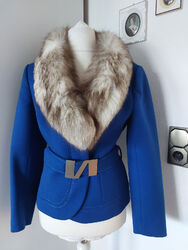 Damenjacke Designerjacke Blazer Baronia Gr. 38 kobaltblau Fuchskragen Einzelstüc