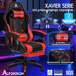 ALFORDSON Gaming Stuhl mit 2-Punkt Massage Bürostuhl mit Fußstütze