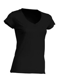 JHK T-Shirt Damen Kurzarm V-Ausschnitt Slim Baumwolle Basic S-XL TSULSCL NEU