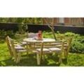 Kombi Picknicktisch rund aus druckimprägniertem Kiefer- und Fichtenholz - Set aus Gartentisch und 4 Gartenbänken in Größe 237 x 72 cm