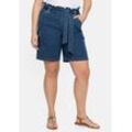 Große Größen: Jeans-Shorts mit Paperbagbund und Cargotaschen, blue used Denim, Gr.52