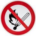 SafetyMarking® Verbotsaufkleber "Keine offene Flamme, Feuer, offene Zündquelle und Rauchen verboten" rund 10,0 cm