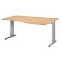 HAMMERBACHER NS18 Schreibtisch eiche Trapezform, C-Fuß-Gestell silber 180,0 x 80,0/100,0 cm