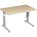 geramöbel Flex höhenverstellbarer Schreibtisch ahorn rechteckig, C-Fuß-Gestell silber 120,0 x 80,0 cm