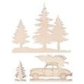 Rayher Holzbausatz Holzmotiv Bäume und Auto beige