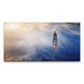 möbel-direkt.de Leinwandbild Bilder XXL Ruderboot im Nebel 50x100cm Wandbild auf Leinwand