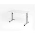 Home Office Tisch, Rechteck, C-Fuß, B 1200 x T 672 x H 650-850 mm, weiß/silber